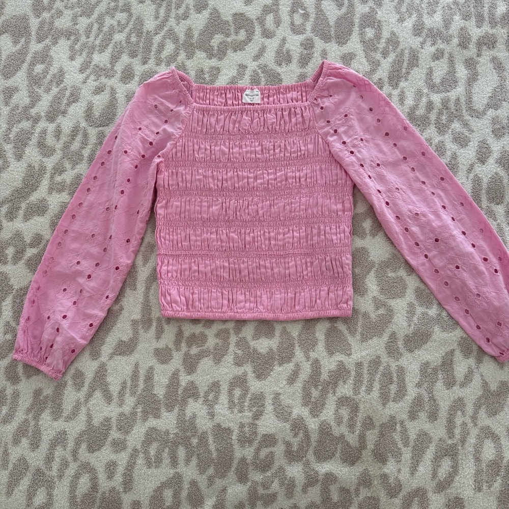 abercrombie kids pink Smocked Long-Sleeve Top - girls 11/12
